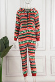 Black Red Casual Print Patchwork Hooded Collar Regular Jumpsuits