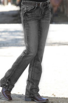 Schwarze, lässige, solide Patchwork-Jeans mit gerader Taille und gerader Taille