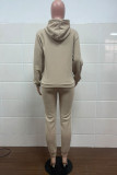 Khaki Casual Solid Patchwork Hooded Collar Long Sleeve Two Pieces