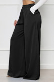 Calcinha preta casual patchwork sólida cintura alta perna larga cor lisa