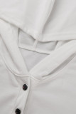 White Fashion Casual Solid Patchwork Hooded Collar Tops