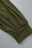 Verde militar Casual Sólido Patchwork Cuello con capucha Manga larga Dos piezas