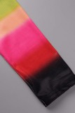 Färg Casual Gradvis förändring Print Patchwork V-hals långärmade klänningar