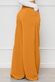 Yellow Casual Solid Patchwork High Waist Wide Leg Solid Color Bottoms