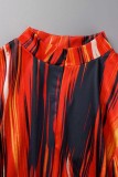 Vestidos de manga comprida com estampa casual colorida e decote em bico