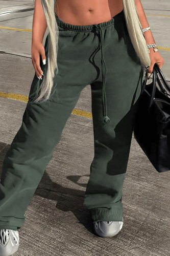 Dark Gray Casual Street Solid Patchwork Straight High Waist Straight Solid Color Bottoms