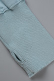 Tops à col à capuche en patchwork uni à la mode décontractée gris bleu