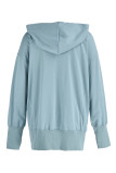 Cyan Fashion Casual Solid Patchwork Hooded Collar Tops