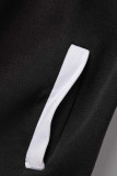 Casual preto estampa patchwork fivela cardigã gola manga longa duas peças
