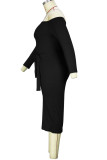 Черная повседневная повязка с принтом в стиле пэчворк с открытыми плечами Юбка на один шаг Платья больших размеров