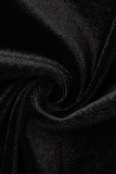 Vestidos de manga larga con cuello en V de patchwork sólido sexy de moda negra
