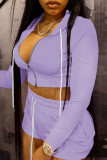 Púrpura moda casual sólido patchwork cuello con capucha manga larga dos piezas