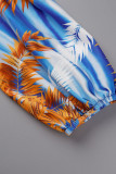 Blauwe sexy rechte jumpsuits met patchwork-off-shoulder-print