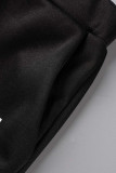 Negro casual estampado patchwork hebilla cárdigan cuello manga larga dos piezas
