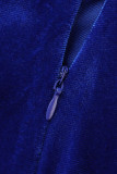 Robes à manches longues à col en V et patchwork à la mode bleues