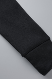 ブラックカジュアルプリントパッチワークフード付きカラー長袖ツーピース