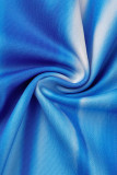 Blau Sexy Print Patchwork aus der Schulter gerade Overalls