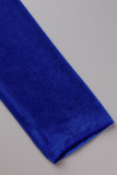 Синие модные сексуальные однотонные лоскутные платья с V-образным вырезом и длинным рукавом