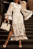 Witte elegante effen kwastjes patchwork rechte jurken met split en hals