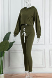 Воротник с капюшоном и длинными рукавами, армейский зеленый, повседневный однотонный, в стиле пэчворк, из двух частей