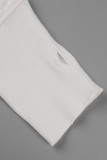 Blusas de gola com capuz em patchwork sólidas casuais da moda branca