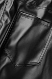 Schwarze, lässige, einfarbige Hosen mit hoher Taille und fester Tasche