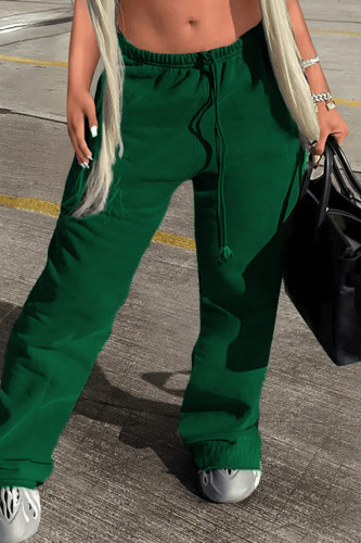 Green Casual Street Solid Patchwork Straight High Waist Straight Solid Color Bottoms
