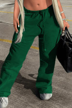 Pantalones de color sólido rectos de cintura alta rectos de patchwork sólido de calle informal verde