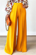 Yellow Casual Solid Patchwork Straight High Waist Straight Solid Color Bottoms