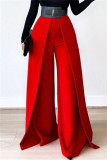 Красные повседневные однотонные прямые однотонные брюки в стиле пэчворк с высокой талией
