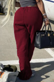 Borgoña Casual Street Sólido Patchwork Recto Cintura alta Pantalones rectos de color sólido