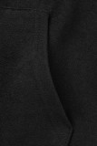 ブラック カジュアル ソリッド パッチワーク フード付き 襟 長袖 スリーピース