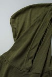 アーミーグリーン カジュアル ソリッド パッチワーク フード付き 襟 長袖 ツーピース