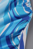 Vestidos de falda de lápiz con cuello en V de patchwork con estampado sexy azul cielo