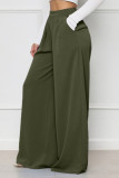 Calça de retalhos sólida casual verde militar cintura alta perna larga cor lisa