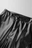 Черные повседневные однотонные облегающие однотонные брюки с высокой талией и карманами