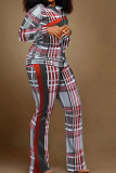 Tangerine Red Casual Street Print Patchwork Zipper Long Sleeve Two Pieces