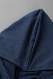 Tops à col à capuche en patchwork uni à la mode décontractée gris bleu