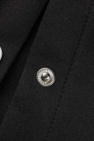 Negro casual estampado patchwork hebilla cárdigan cuello manga larga dos piezas