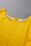 Vestidos de manga larga con cuello en O de patchwork con estampado universitario informal amarillo