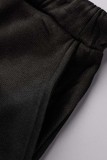 Colarinho com capuz preto casual estampado de letras manga longa duas peças