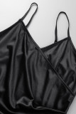黒のセクシーなソリッドパッチワーク非対称スパゲッティストラップスリングドレスドレス
