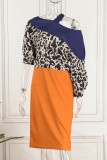Vestidos saia de um degrau casual com estampa de leopardo patchwork gola oblíqua