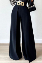Pantalones rectos de color sólido rectos de cintura alta rectos de patchwork sólido casual negro