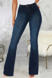 Dunkelblaue, lässige, feste Patchwork-Jeans mit hoher Taille