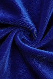 Blå Mode Sexiga Solid Patchwork V-hals långärmade klänningar