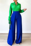 Blue Casual Solid Patchwork Straight High Waist Straight Solid Color Bottoms