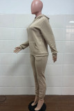 Nude Pink Casual Solid Patchwork Hooded Collar Long Sleeve Two Pieces