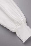 Vestidos brancos casuais lisos com decote em O e manga comprida