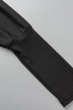 ブラックカジュアルプリントパッチワークOネック長袖ツーピース